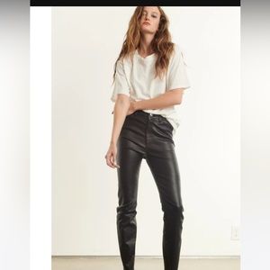 Ellen Tracy Black 100% Leather Pants W Viscose Side Panels Size 12/14